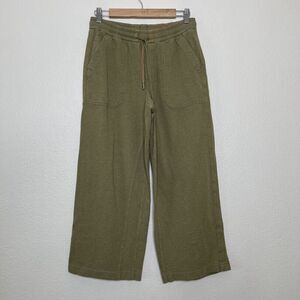 Athleta Crop Pants 4 TALL Farallon Wide Leg Olive Green Heathered Pull On FLAW